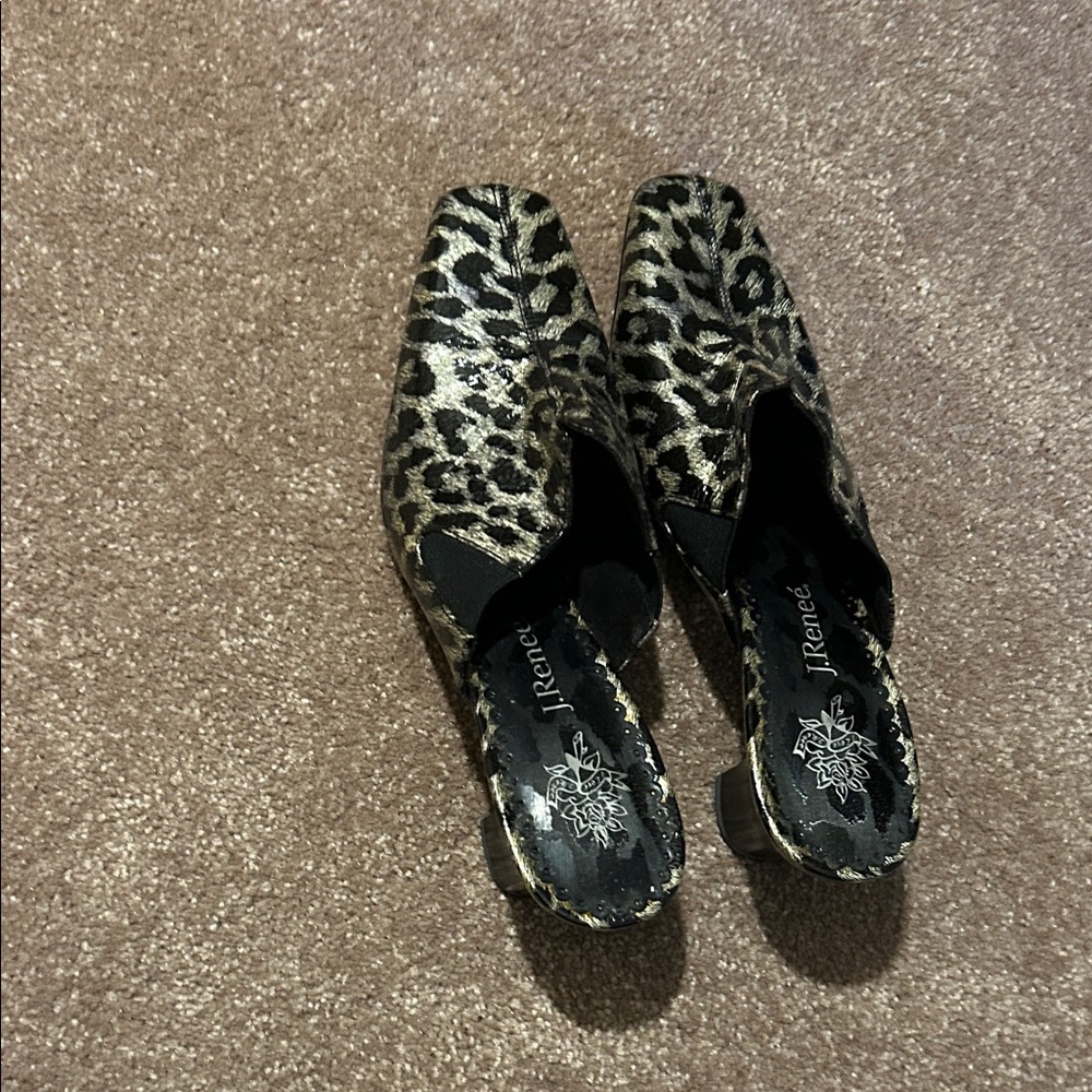 J.Renee Leopard Print Slip-On Mules in Black and Gold - Picture 2 of 3